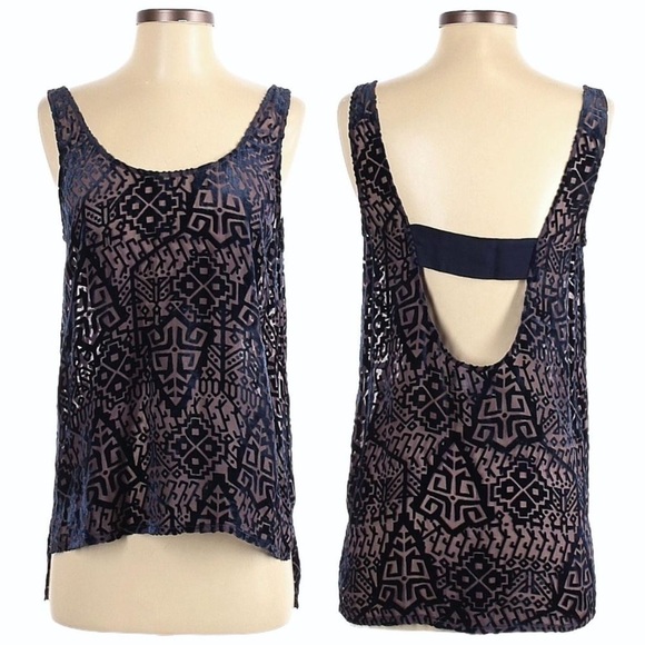 🌺 Patterson J. Kincaid Velvet Boho Brocade Print Open Back Sheer Blouse Size S - Picture 1 of 12